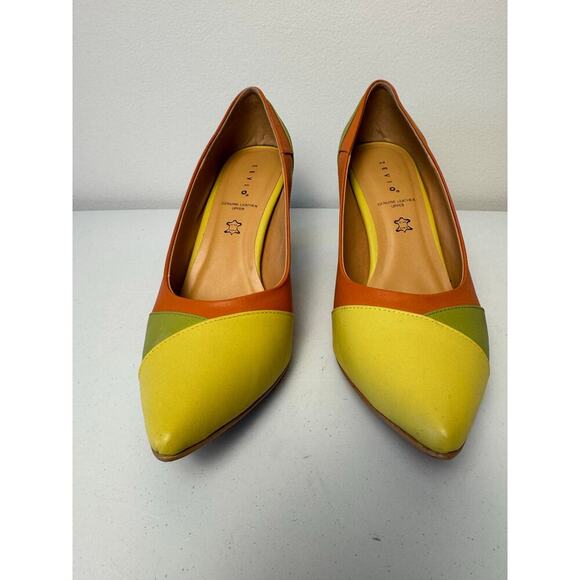 Vero Cuoio Zevio Italian Leather Color Block Yellow Green Orange Pump Shoe Sz 40 - Picture 3 of 11